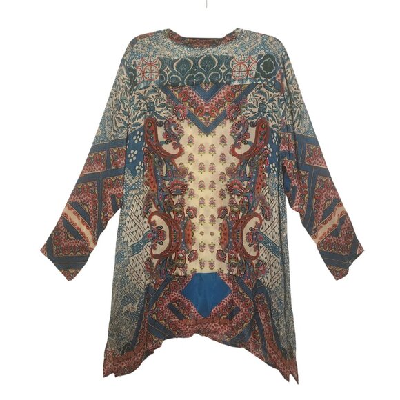 Johnny Was 100% Silk Georgette Paisley Crinkle Tunic Blouse Top Plus Size 1X - Picture 3 of 12